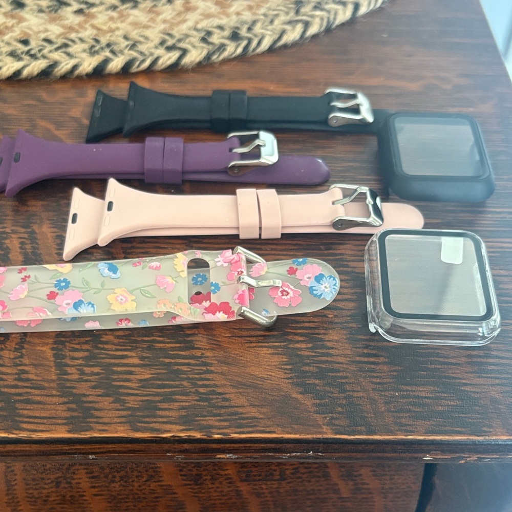 Smartwatch Bands Set - Black, Purple, Pink, Floral with two protective covers